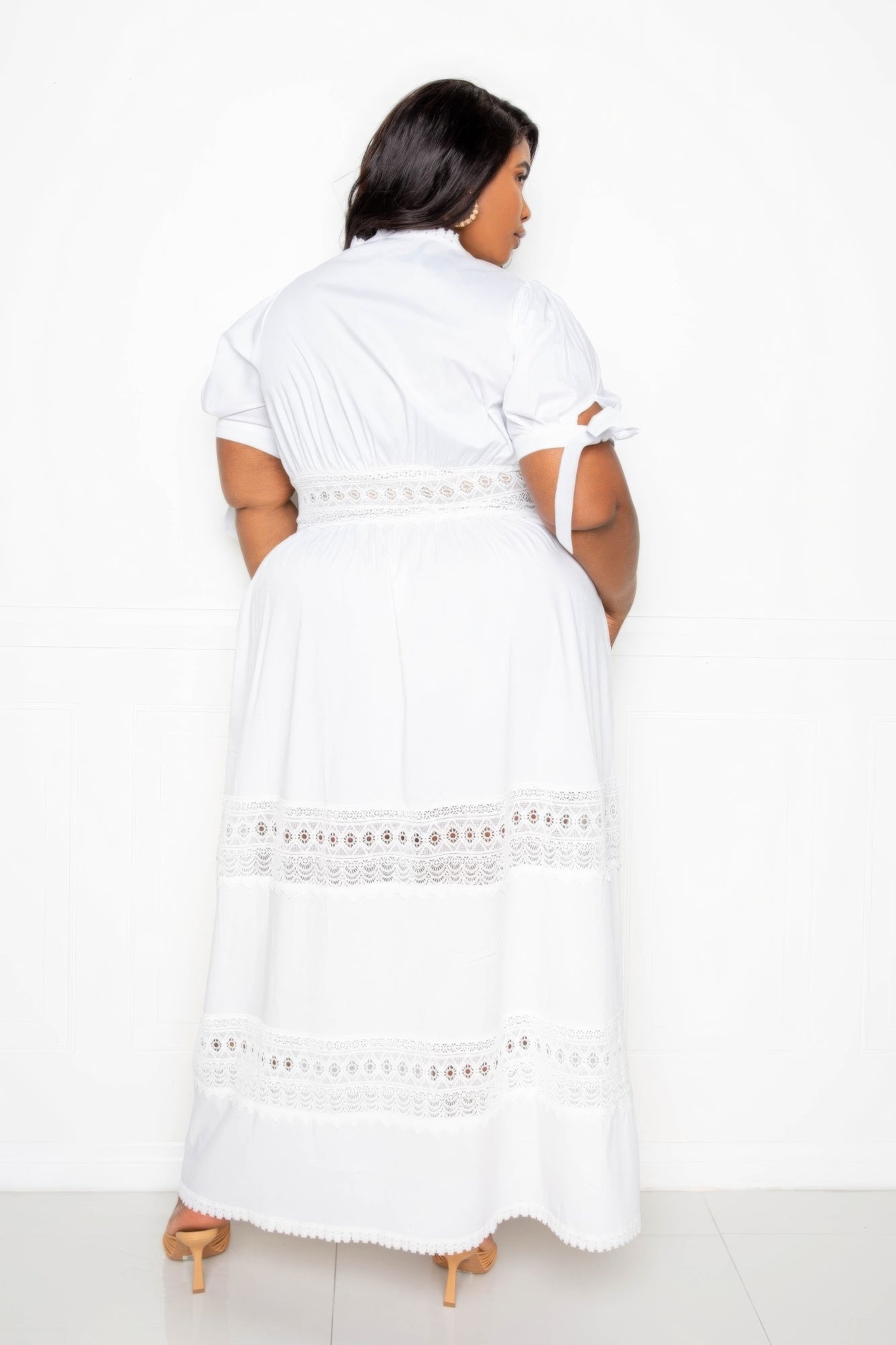 Puff Sleeve Maxi Dress With Lace Insert - AV Fashion’s
