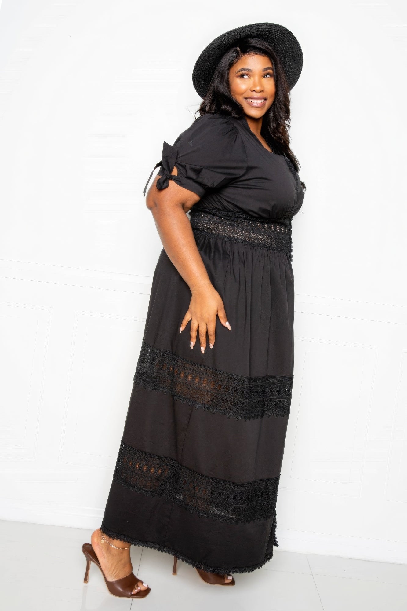 Puff Sleeve Maxi Dress With Lace Insert - AV Fashion’s