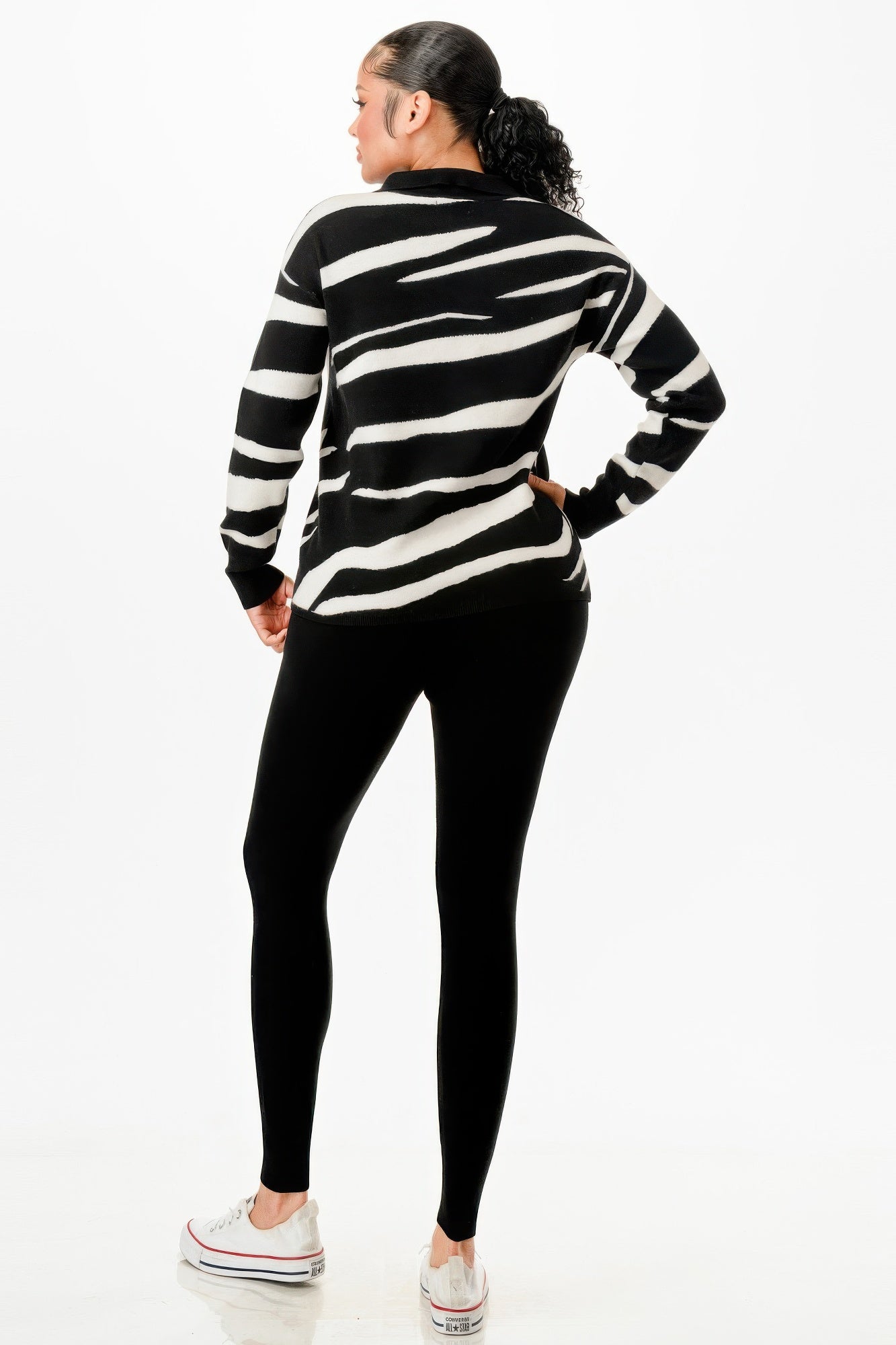 Pullover Collared V - neck Sweater Top And Pant Set - AV Fashion’s