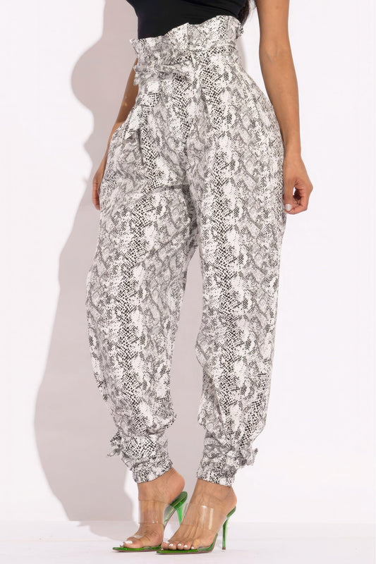 Snake Skin Printed Paper Bag Style Cargo Pants - AV Fashion’s