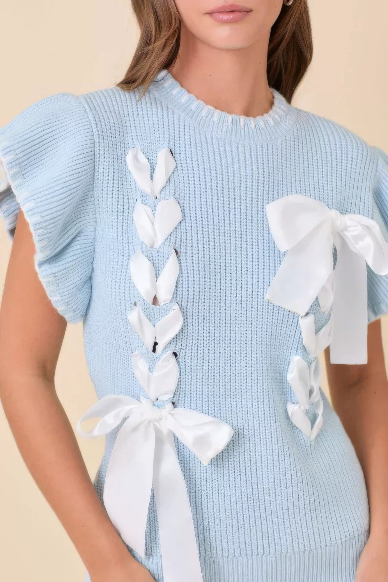 Weaved Ribbon Bow Detail Sweater Knit Top - AV Fashion’s