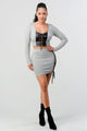 2 Piece Set With Cropped Long Sleeve Shirt With Pu Leather Detail Matching Mini Skirt - AV Fashion’s