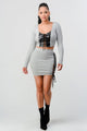 2 Piece Set With Cropped Long Sleeve Shirt With Pu Leather Detail Matching Mini Skirt - AV Fashion’s