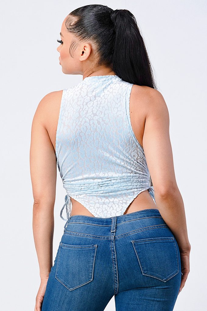 Velvet Leopard Side Shirring Extreme Cut Bodysuit - AV Fashion’s