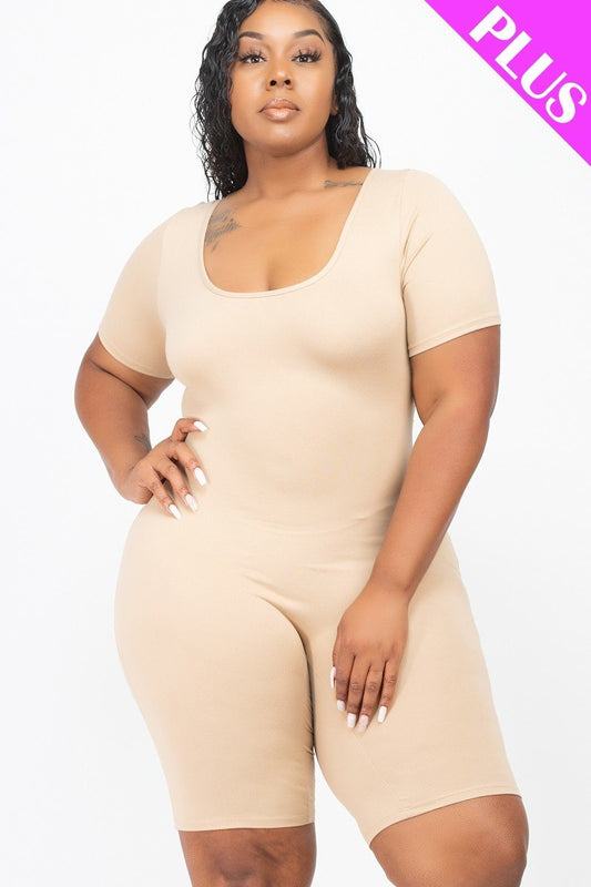 Plus Size Short Sleeve Bodycon Romper - AV Fashion’s