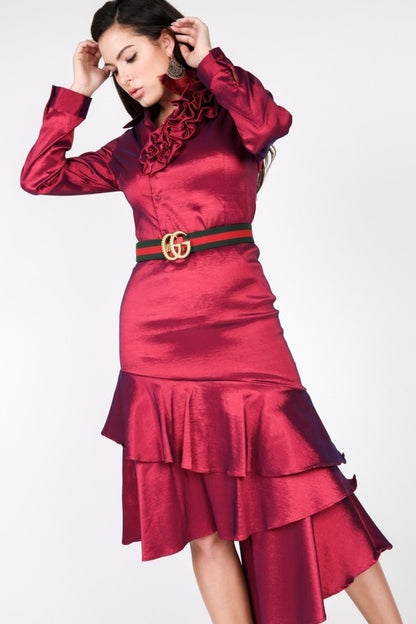 Asymmetrical Ruffle Bottom Satin Skirt - AV Fashion’s