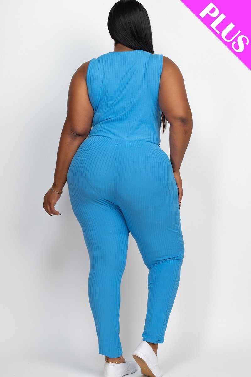 Plus Ribbed Sleeveless Drawstring Jumpsuit - AV Fashion’s