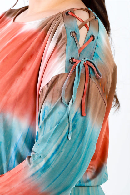Plus Tie-dye Lace Up Shoulder Details Back Wrap Cut-out Jumpsuit - AV Fashion’s