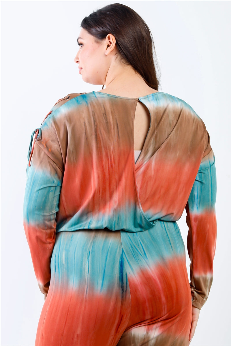 Plus Tie-dye Lace Up Shoulder Details Back Wrap Cut-out Jumpsuit - AV Fashion’s
