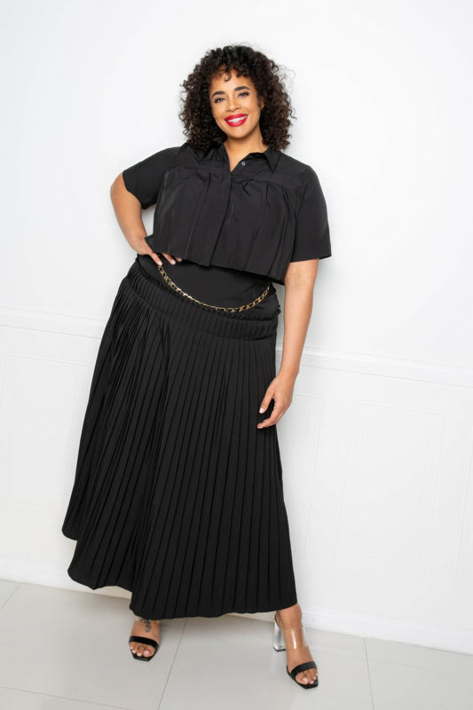 Pleated Cropped Shirt And Maxi Skirt Set - AV Fashion’s