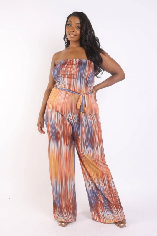 Printed Tube Jumpsuit With Self Belt - AV Fashion’s