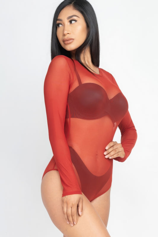 Sexy Sheer Mesh Long Sleeve Bodysuit - AV Fashion’s