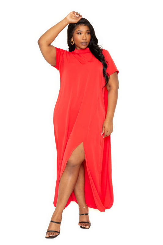 Mock neck back cape dress - AV Fashion’s