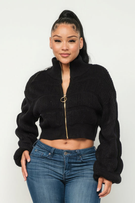 Michelin Sweater Top W/ Front Zipper - AV Fashion’s