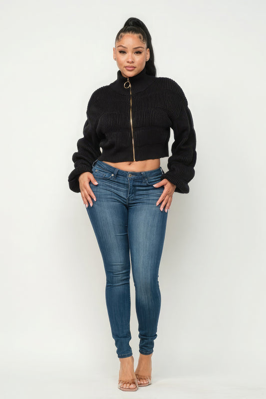 Michelin Sweater Top W/ Front Zipper - AV Fashion’s