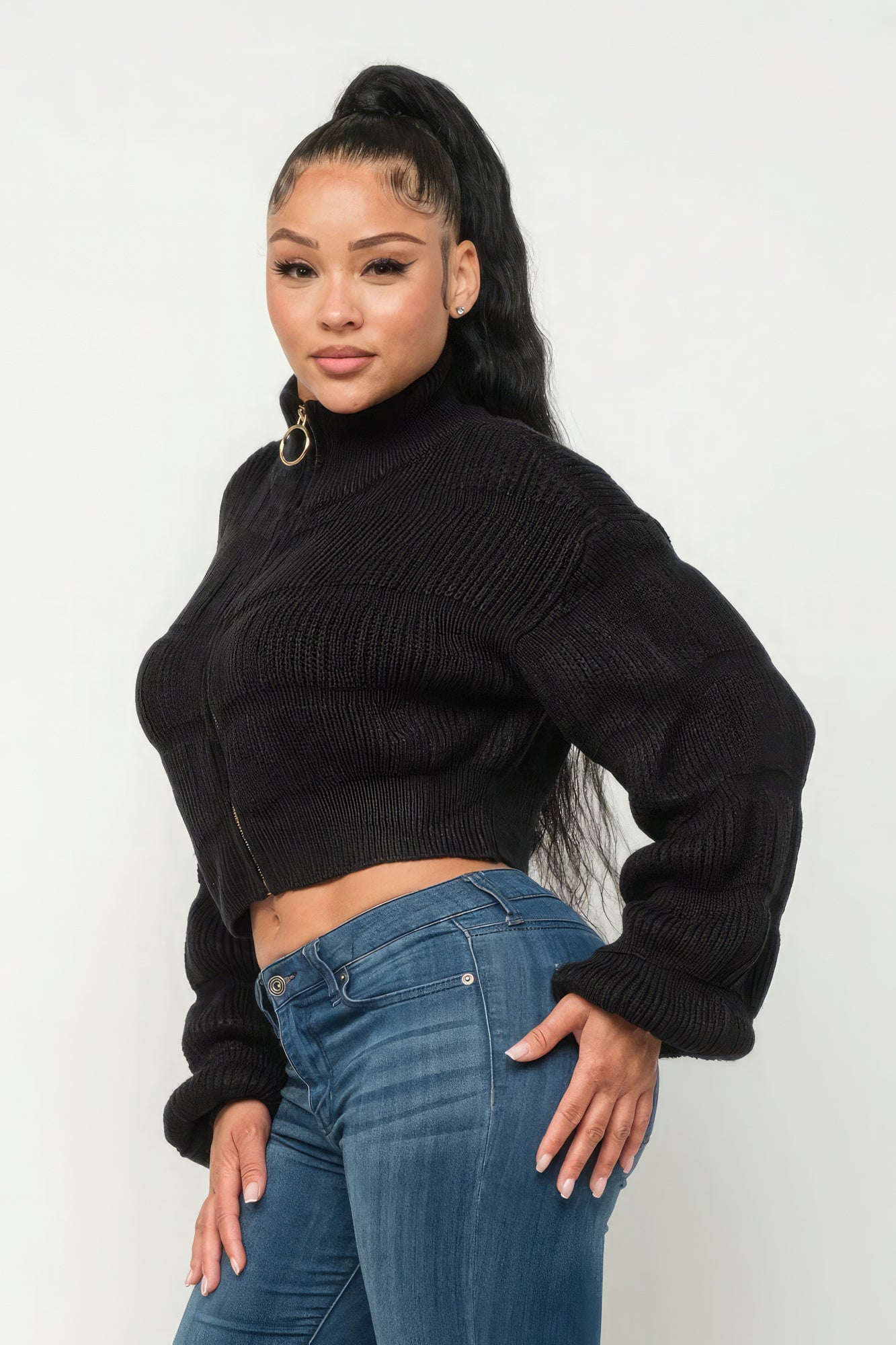 Michelin Sweater Top W/ Front Zipper - AV Fashion’s