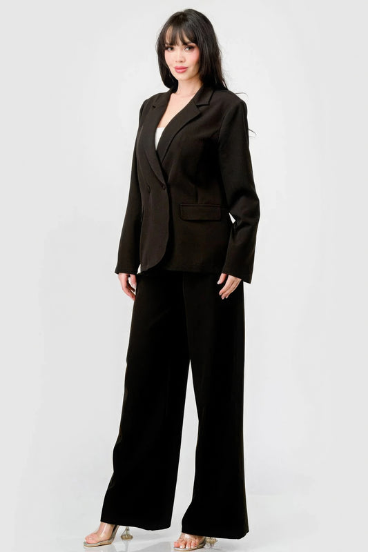 Luxe Stretch Woven Loose Fit Blazer And Wide Legs Pants Semi Formal Set - AV Fashion’s