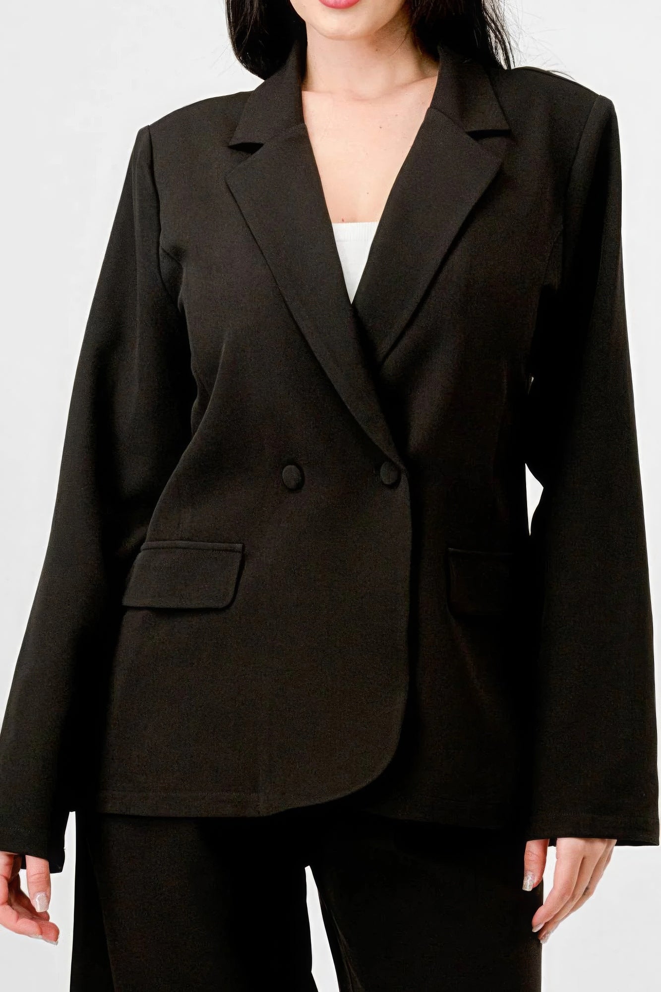 Luxe Stretch Woven Loose Fit Blazer And Wide Legs Pants Semi Formal Set - AV Fashion’s