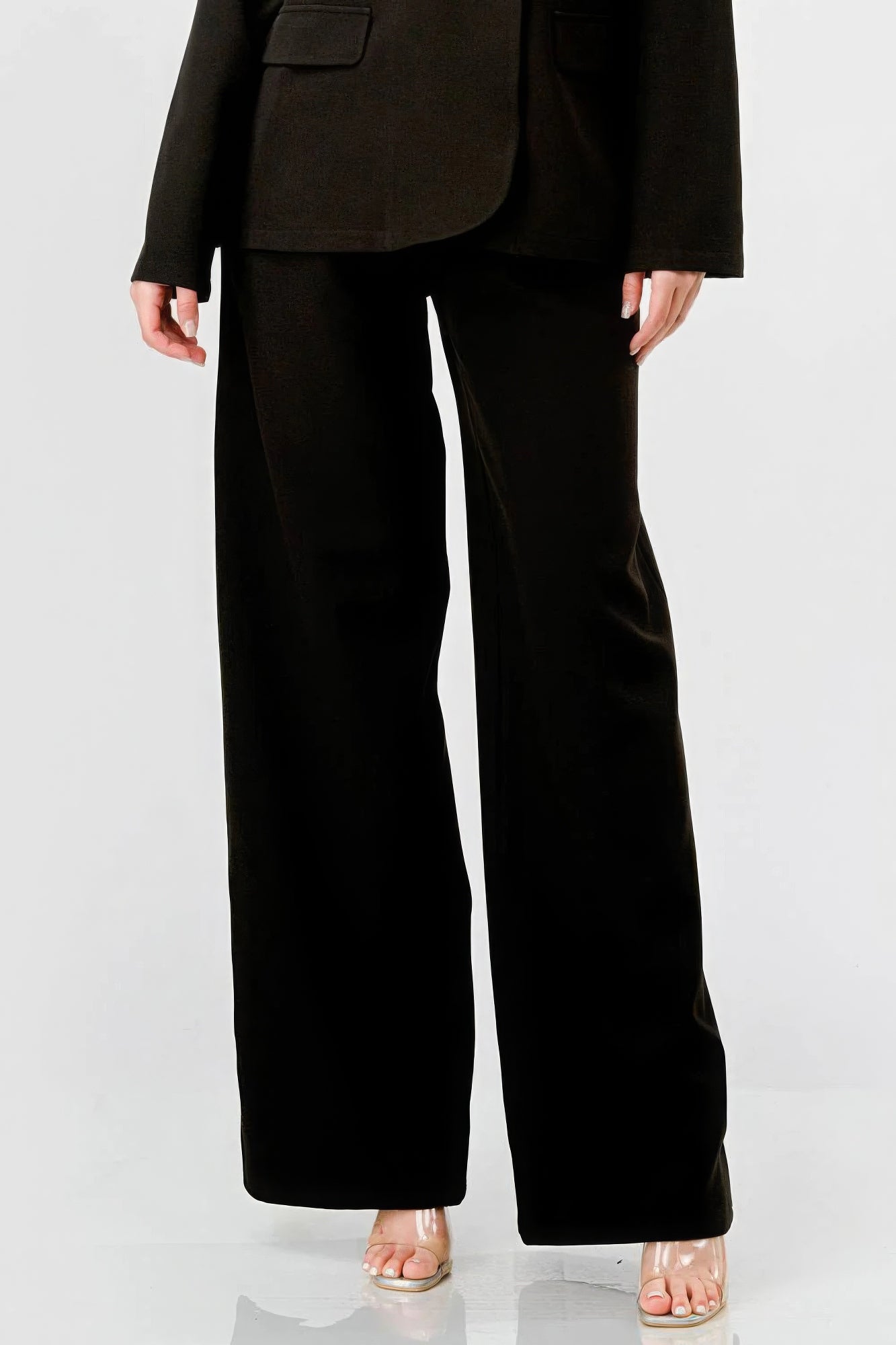 Luxe Stretch Woven Loose Fit Blazer And Wide Legs Pants Semi Formal Set - AV Fashion’s