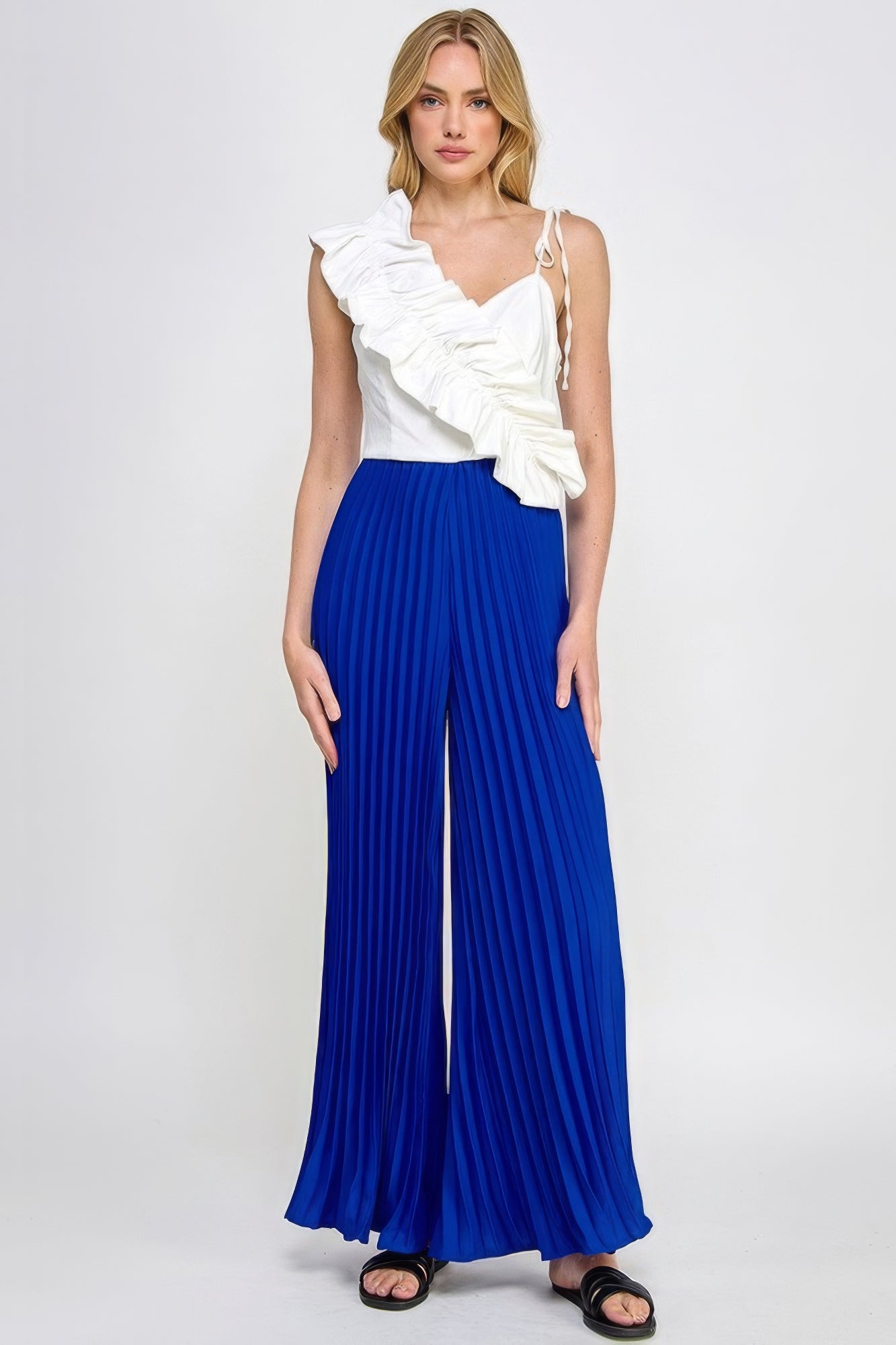 Cami Asymmetrical Ruffle Detail Pleated Bottom Jumpsuit - AV Fashion’s