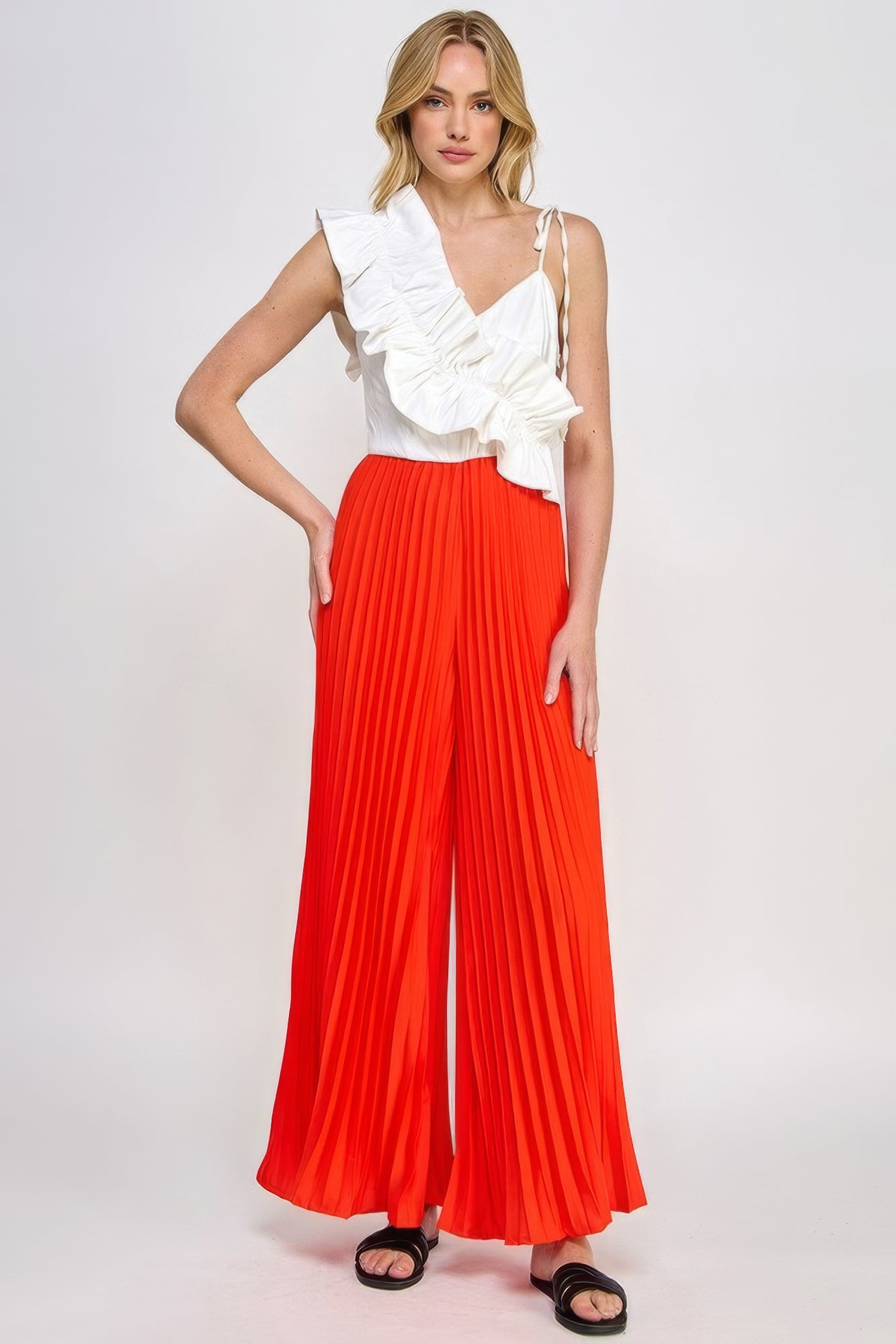 Cami Asymmetrical Ruffle Detail Pleated Bottom Jumpsuit - AV Fashion’s