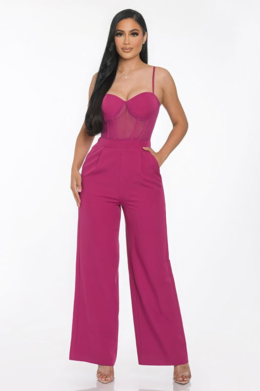 Mesh Insert Cup Wide Leg Jumpsuit - AV Fashion’s