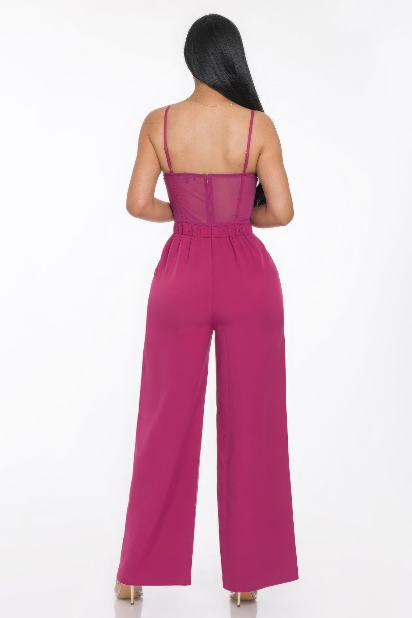 Mesh Insert Cup Wide Leg Jumpsuit - AV Fashion’s