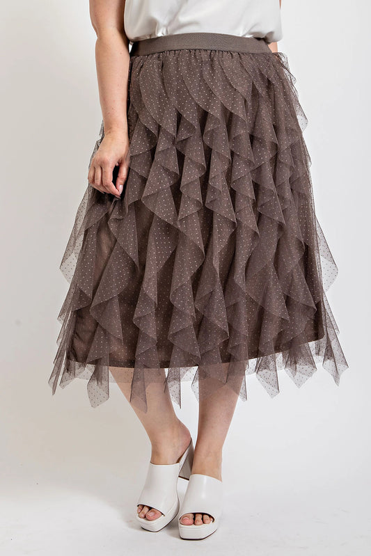 Ruffled Tulle Midi Skirt With Elastic Waist Band - AV Fashion’s