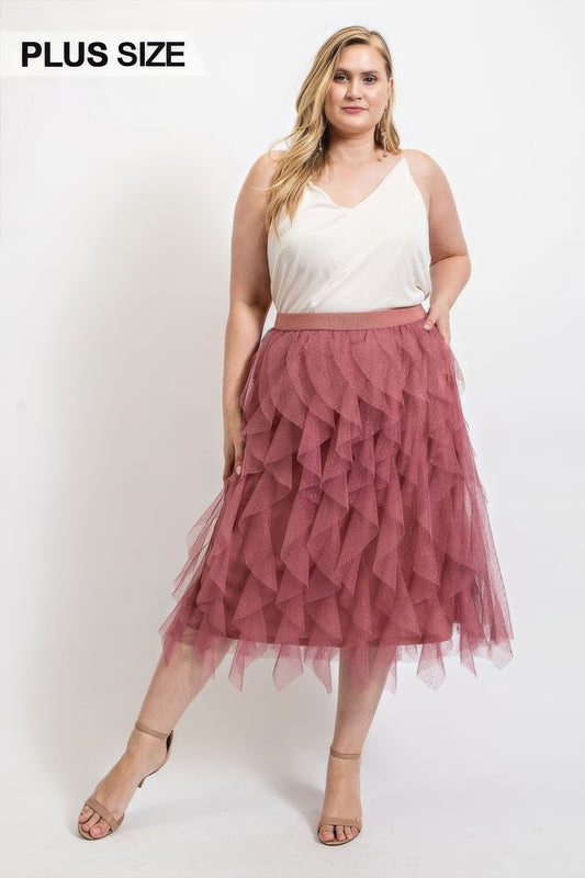 Ruffled Tulle Midi Skirt With Elastic Waist Band - AV Fashion’s