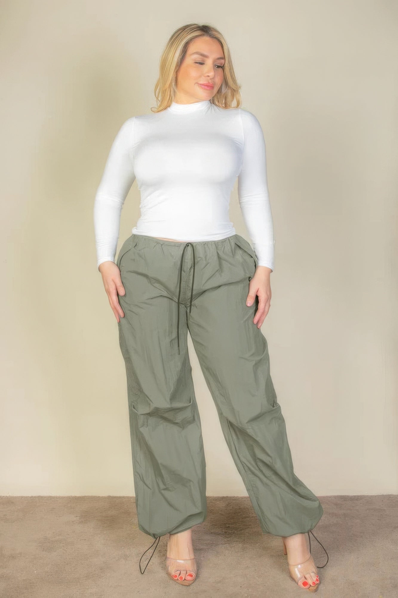Plus Size Drawstring Waist Parachute Pants - AV Fashion’s