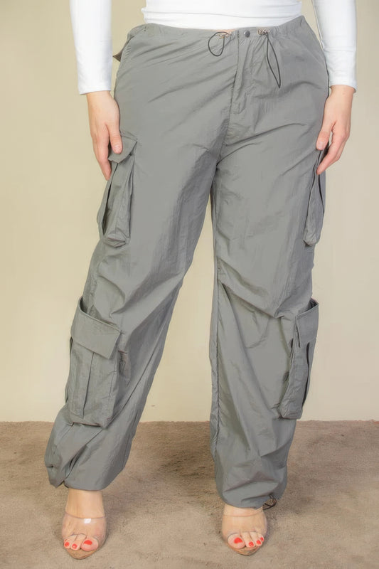 Plus Size Flap Pockets Drawstring Ruched Parachute Pants - AV Fashion’s