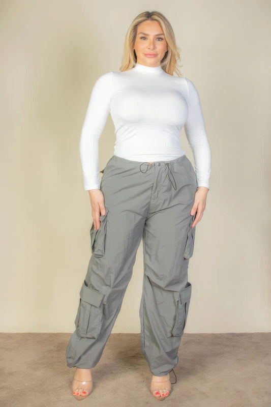 Plus Size Flap Pockets Drawstring Ruched Parachute Pants - AV Fashion’s