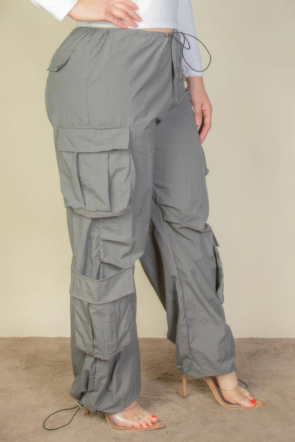 Plus Size Flap Pockets Drawstring Ruched Parachute Pants - AV Fashion’s