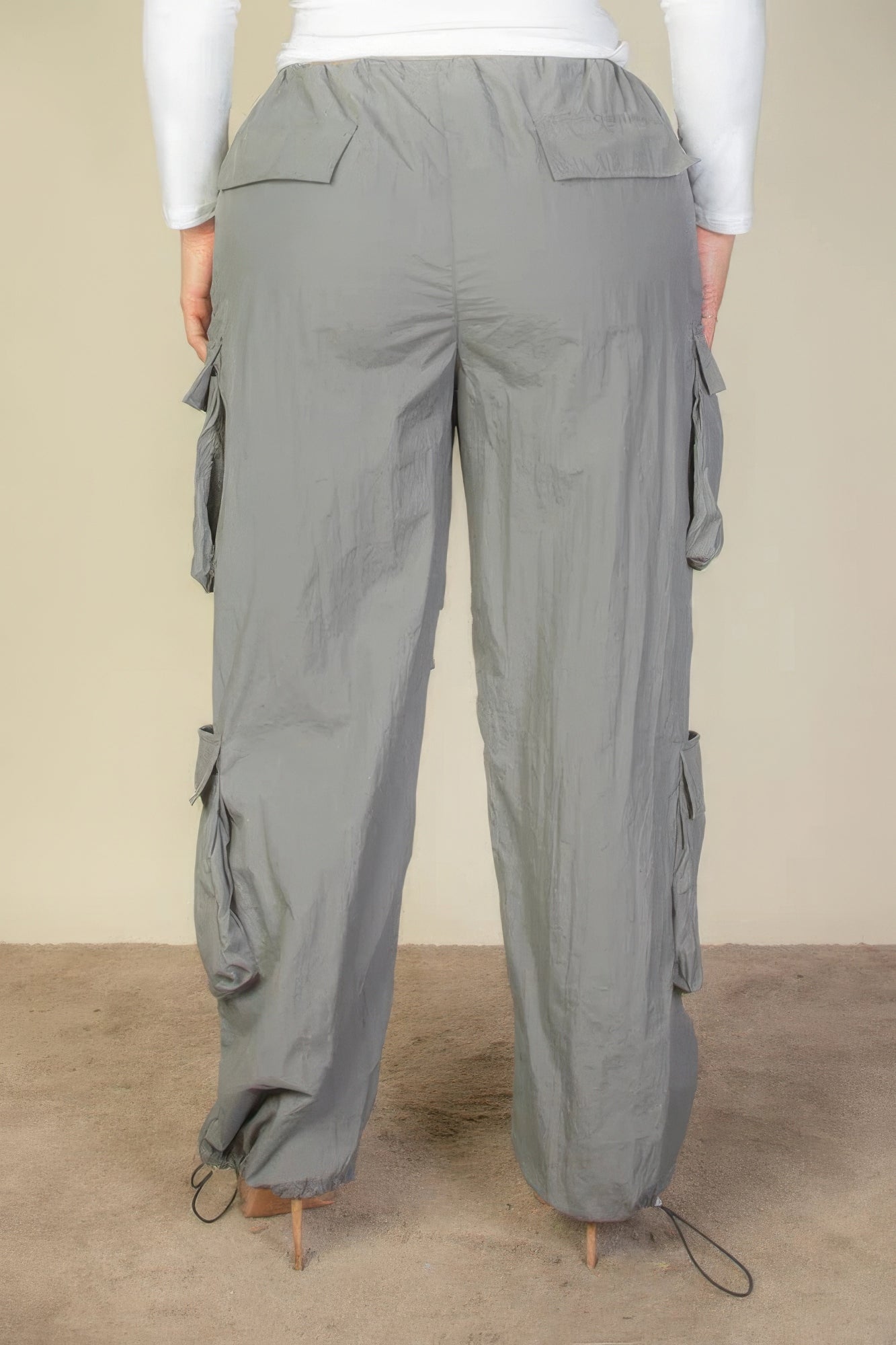 Plus Size Flap Pockets Drawstring Ruched Parachute Pants - AV Fashion’s