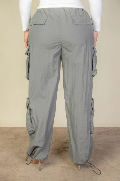Plus Size Flap Pockets Drawstring Ruched Parachute Pants - AV Fashion’s