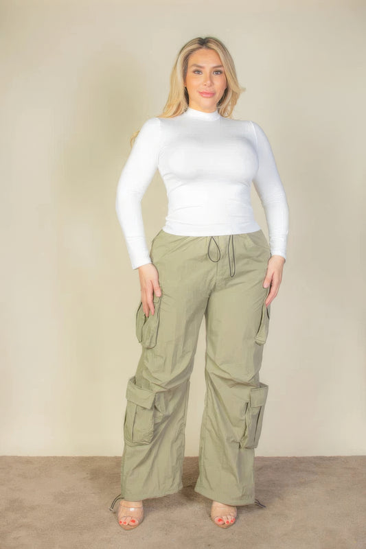 Plus Size Flap Pockets Drawstring Ruched Parachute Pants - AV Fashion’s