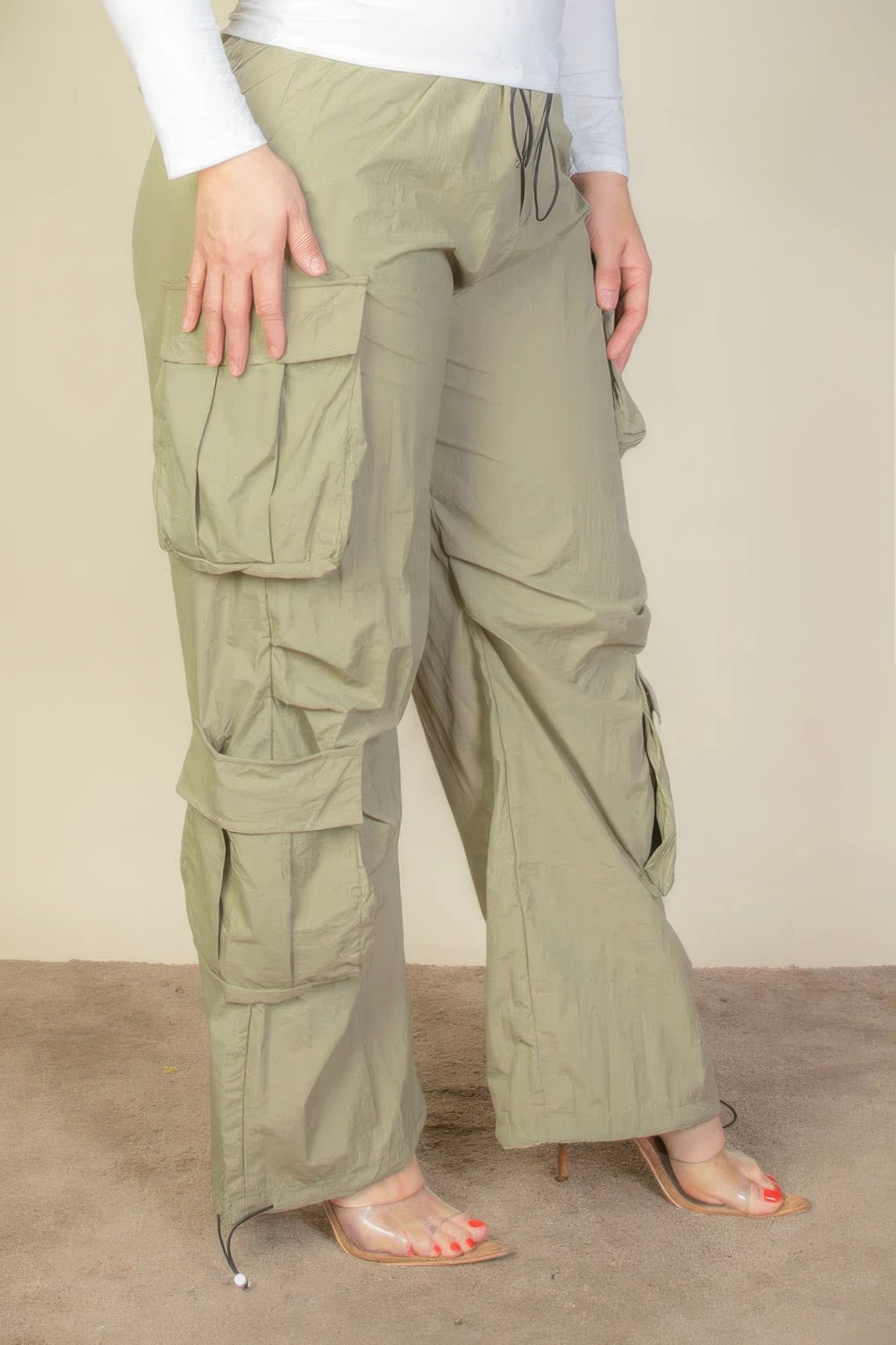 Plus Size Flap Pockets Drawstring Ruched Parachute Pants - AV Fashion’s