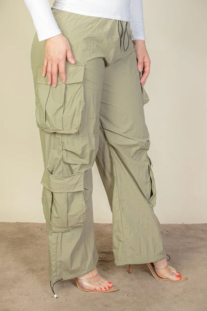 Plus Size Flap Pockets Drawstring Ruched Parachute Pants - AV Fashion’s