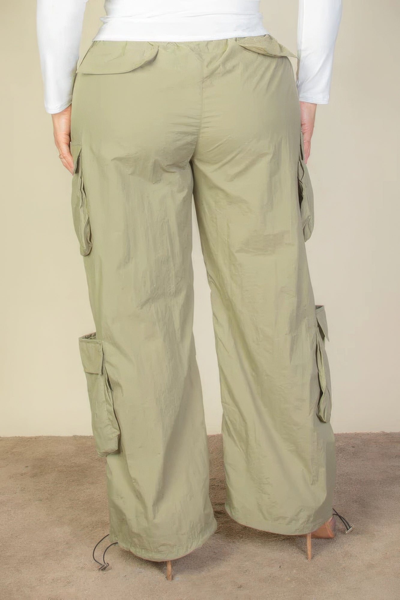 Plus Size Flap Pockets Drawstring Ruched Parachute Pants - AV Fashion’s
