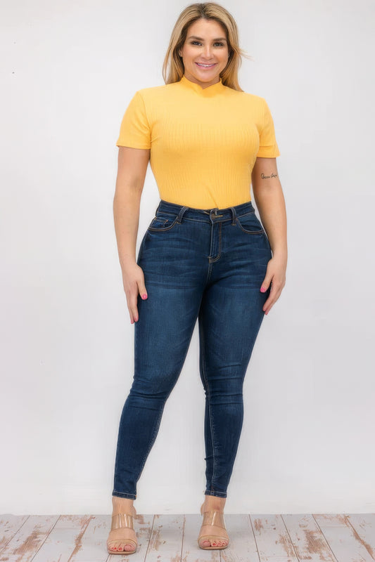 Plus Size Ribbed Short Sleeve Bodysuit - AV Fashion’s