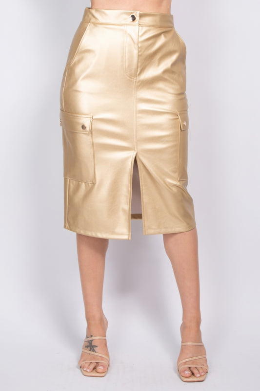 Faux Leather High-rise Cargo Skirt - AV Fashion’s