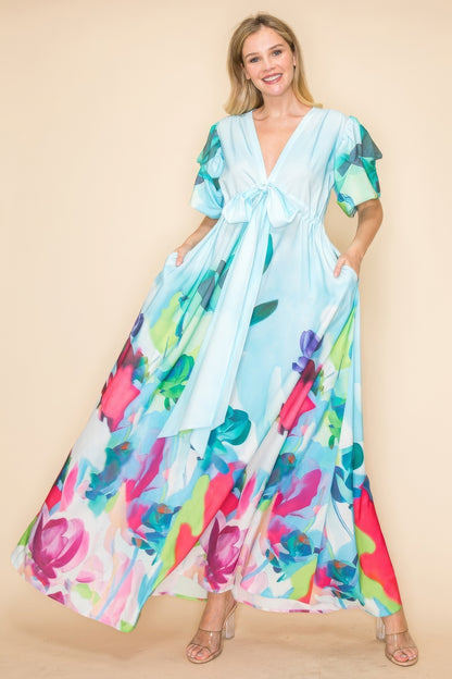 Printed V Neck Maxi Dress - AV Fashion’s