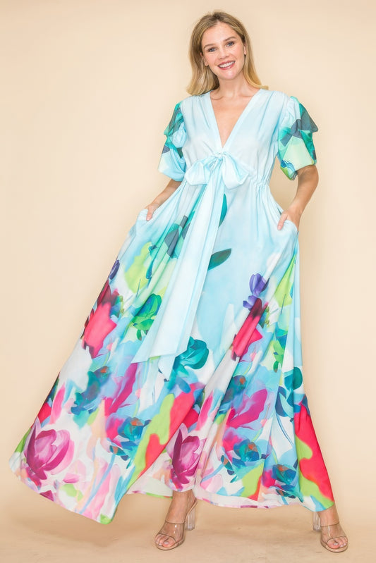 Printed V Neck Maxi Dress - AV Fashion’s