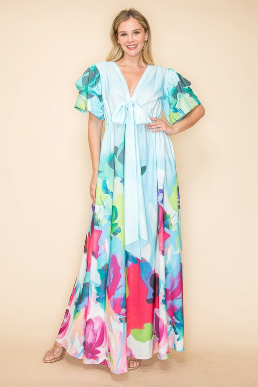 Printed V Neck Maxi Dress - AV Fashion’s