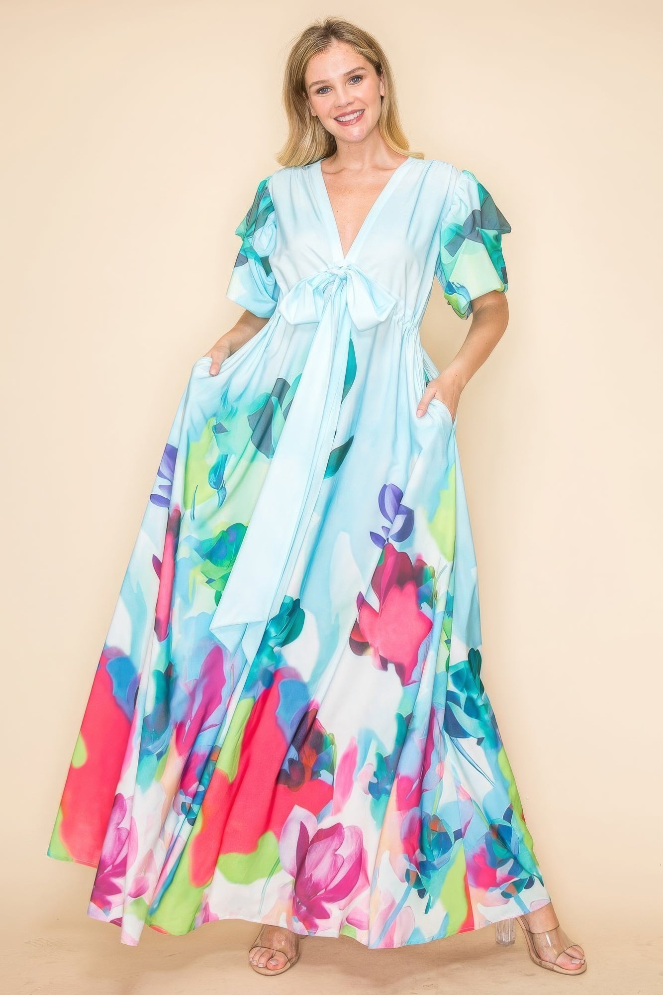 Printed V Neck Maxi Dress - AV Fashion’s