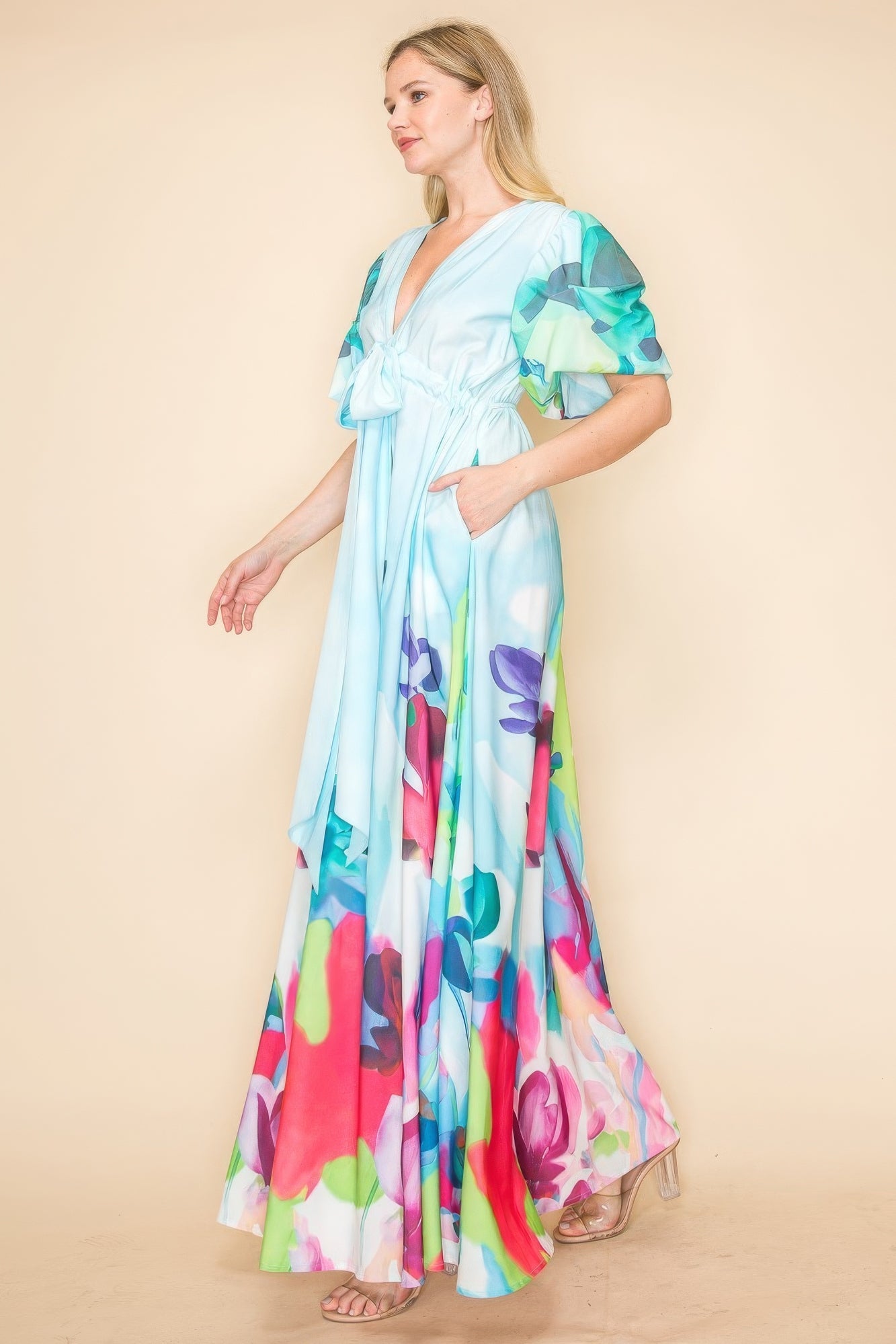 Printed V Neck Maxi Dress - AV Fashion’s