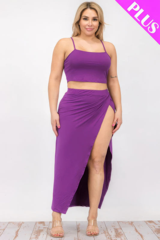 Plus Size Crop Cami & Split Thigh Maxi Skirt Set - AV Fashion’s