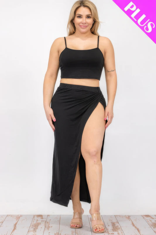 Plus Size Crop Cami & Split Thigh Maxi Skirt Set - AV Fashion’s