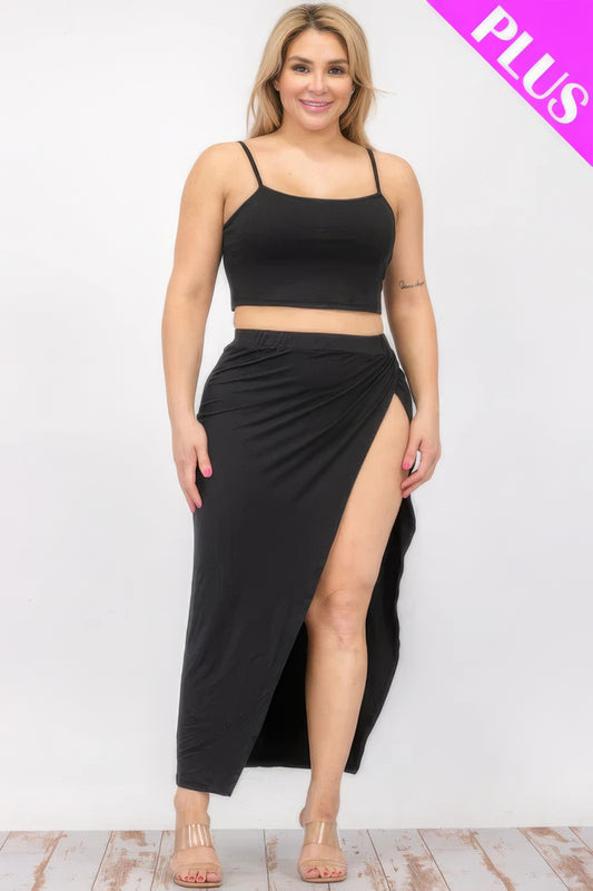 Plus Size Crop Cami & Split Thigh Maxi Skirt Set - AV Fashion’s