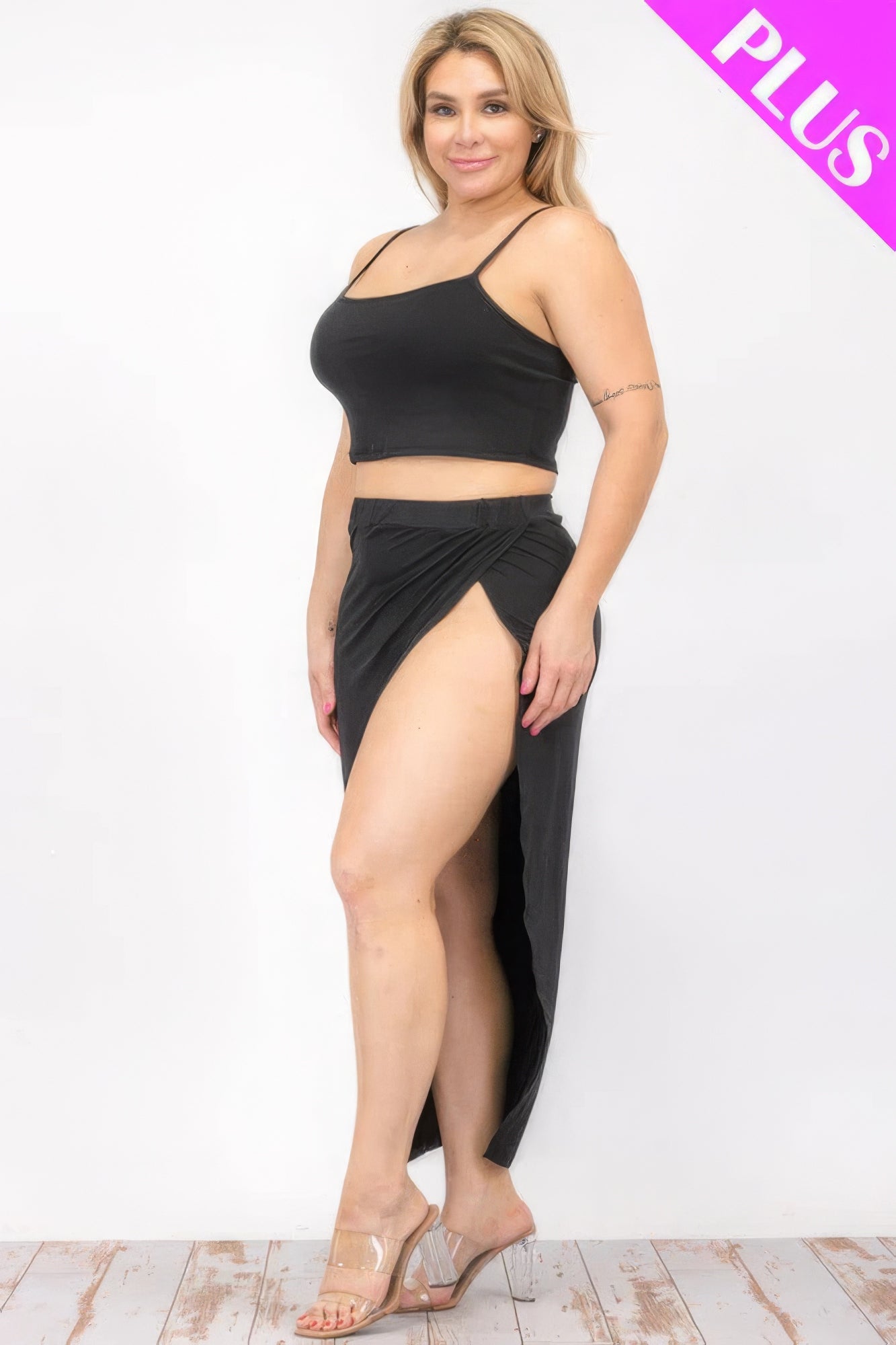 Plus Size Crop Cami & Split Thigh Maxi Skirt Set - AV Fashion’s